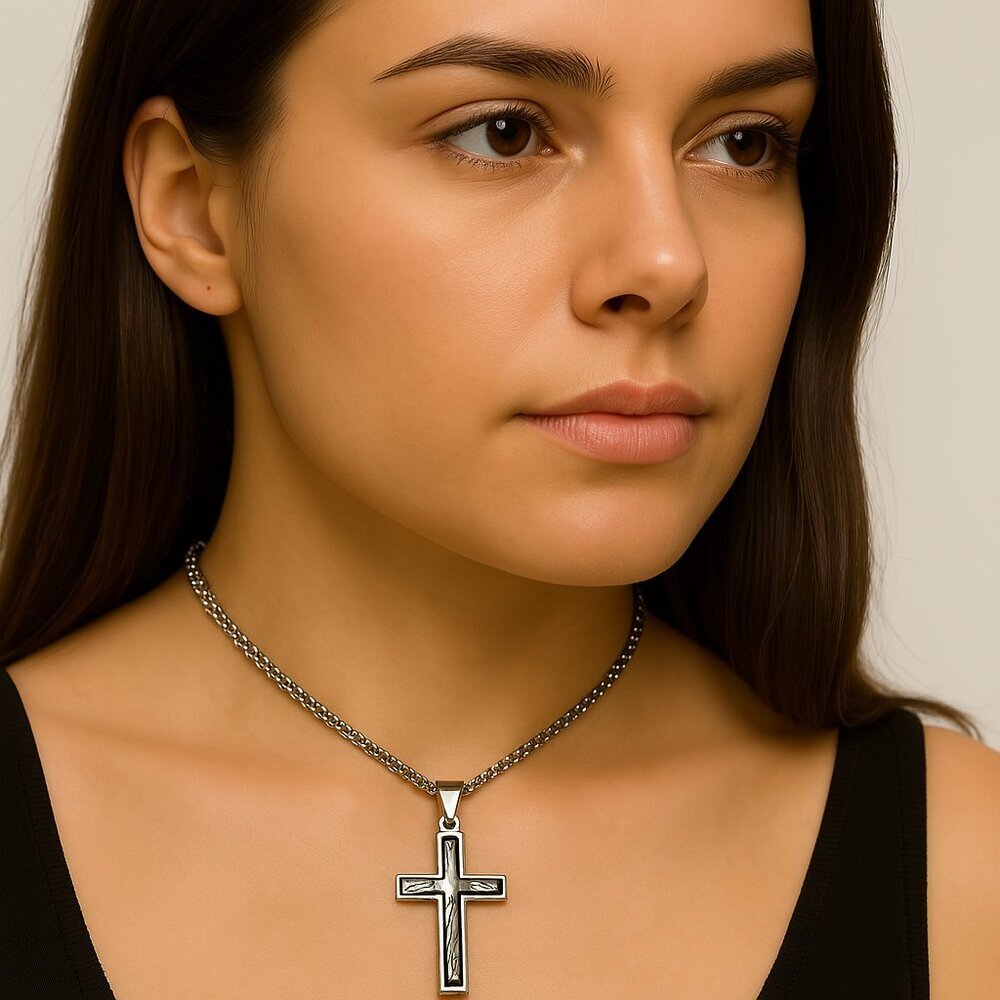 GUESS Silver-Tone Twisted Wire Cross Pendant Necklace – Unisex Fashion Jewelry